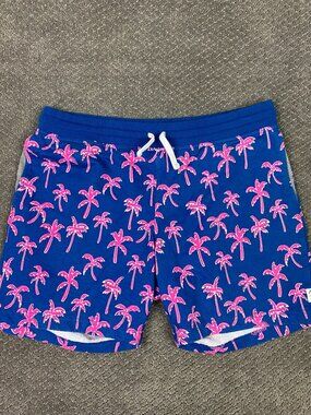 Chubbies Lounge Shorts Men's Large Blue Pink Loungewear 7" Palm Trees Soft AOP